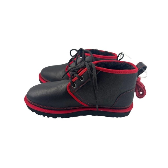 UGG Men’s Neumel Leather Shearling Low Chukka Ankle Boots (Black & red) Size 8 - Picture 4 of 12